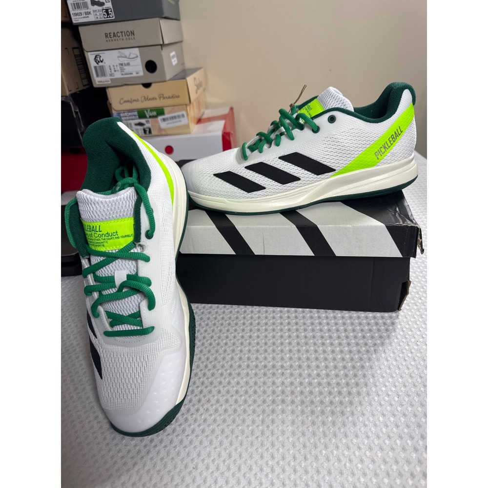 Adidas Courtflash Pickleball Men 9 White Green Neon Yellow Sport IQ0695 NIB